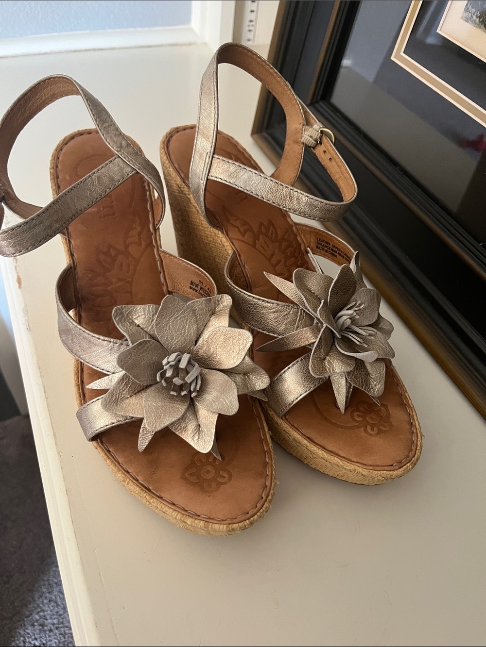 Born Metallic Taupe Floral Espadrille Wedges